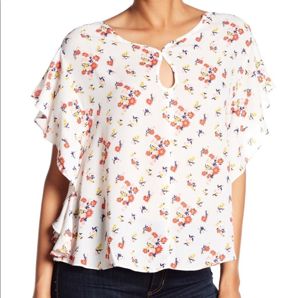 Max Studio Ruffle Sleeve Blouse Floral Print Sz Md